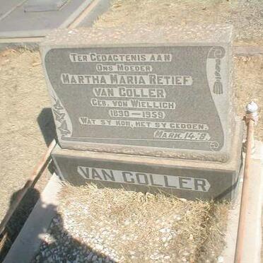 COLLER Martha Maria Retief, van nee VON WIELLIGH 1890-1959