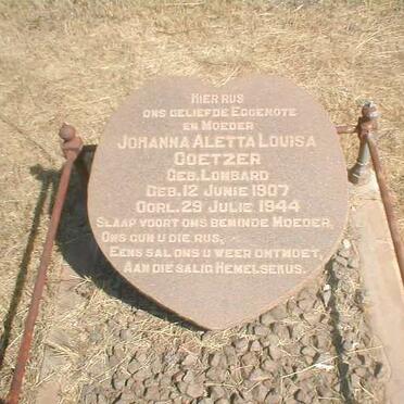 COETZER Johanna Aletta Louisa nee LOMBARD 1907-1944