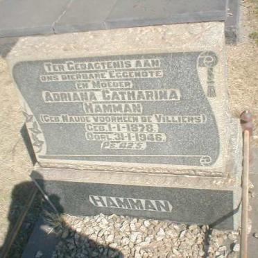 HAMMAN Adriana Catharina nee DE VILLIERS 1878-1946