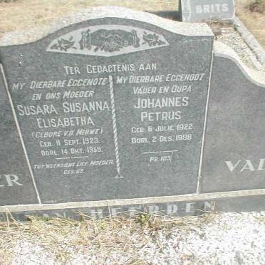 HEERDEN Johannes Petrus, van 1922-1988 &amp; Susara Susanna Elisabetha V.D.MERWE 1923-1958
