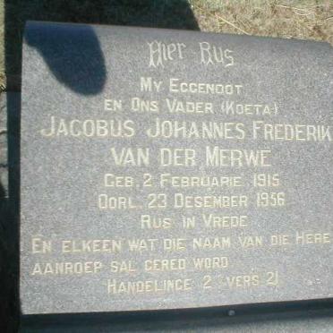 MERWE Jacobus Johannes Frederik, van der 1915-1956
