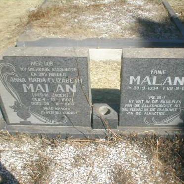 MALAN Fanie 1894-1986 &amp; Anna Maria Elizabeth DE JAGER 1902-1989