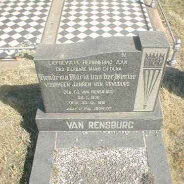 MERWE Hendrina Maria, van der, formerly JANSEN VAN RENSBURG, nee J. VAN RENSBURG 1908-1981