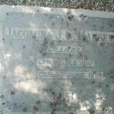 MANSER Jacomina J.C. nee CILLIERS 1867-1958