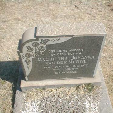 MERWE Magrietha  Johanna, van der geb. KLYNSMITH 1872-1960