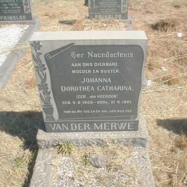 MERWE Johanna Dorothea Catharina, van der nee VAN HEERDEN 1906-1961