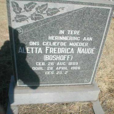 NAUDÉ Aletta Fredrica geb. BOSHOFF 1889-1986