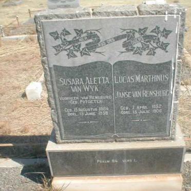 RENSBURG Lucas Marthinus, Janse van 1852-1906 &amp; Susara Aletta VAN WYK formerly VAN RENSBURG, nee POTGIETER 1864-1958