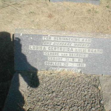 RAATH Louisa Gertruida nee VAN HEERDEN 1881-1921