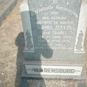 RENSBURG Sophia Aletta, van, geb. GRABE 1908-1955