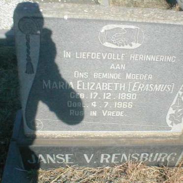 RENSBURG Maria Elizabeth, Janse van, geb. ERASMUS 1890-1966