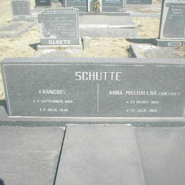 SCHUTTE  Francois 1884-1970 &amp; Anna Magdalena COETZEE 1895-1969
