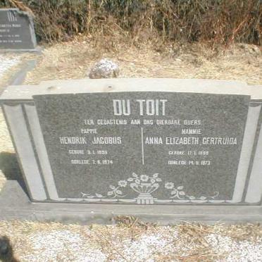 TOIT Hendrik Jacobus, du 1899-1974 &amp; Anna Elizabeth Gertruida 1899-1973