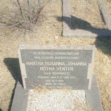 VENTER Martha Susanna Johanna Botha geb. SCHWARTZ 1891-1957