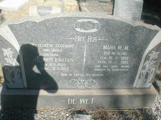 WET Jacobus Ignatius, de 1889-1957 & Maria M.M. DE KLERK 1898-1983