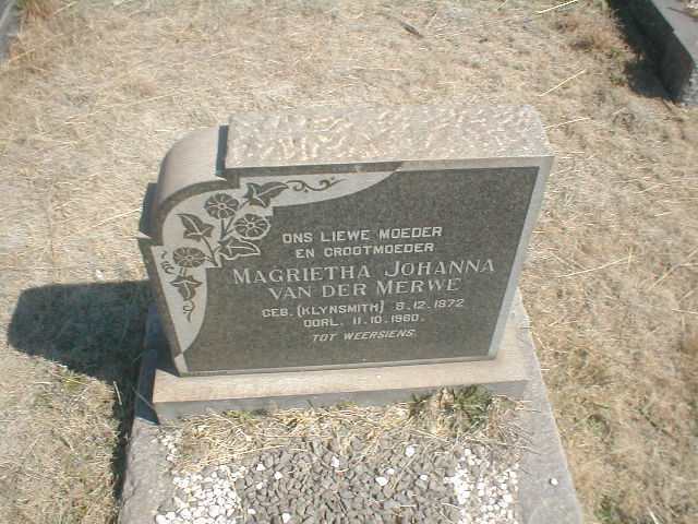MERWE Magrietha  Johanna, van der geb. KLYNSMITH 1872-1960