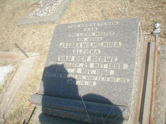MERWE Jacoba Wilhelmina Elziena, van der, nee MULDER 1898 -1966