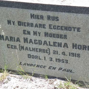 HORNE Maria Magdalena nee MALHERBE 1918-1953
