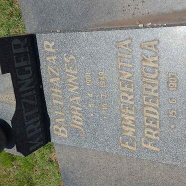 KRITZINGER Balthazar Johannes 1901-1949 &amp; Emmerentia Fredericka 1907-1979