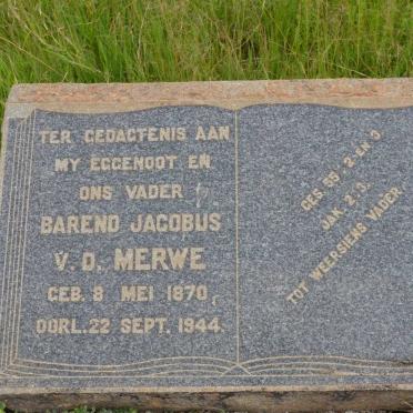 MERWE Barend Jacobus, v.d. 1870-1944