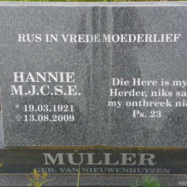 MULLER M.J.C.S.E. nee VAN NIEUWENHUYZEN 1921-2009