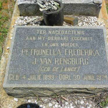 RENSBURG Petronella Frederika, J. van nee DE LANGE 1899-1974