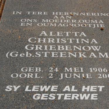 GRIEBENOW Aletta Christina nee STEENKAMP 1906-2004