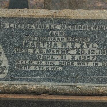 ZYL Martha M., van nee VAN DER MERWE 1902-1957