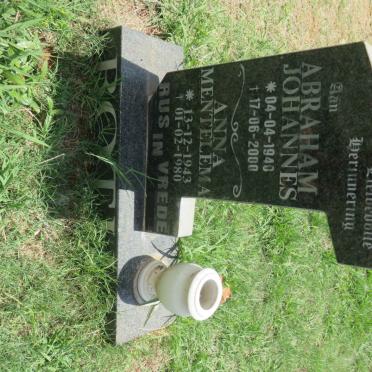 BOTHA Abraham Johannes 1940-2000 &amp; Anna MENTELEMA 1943-1980