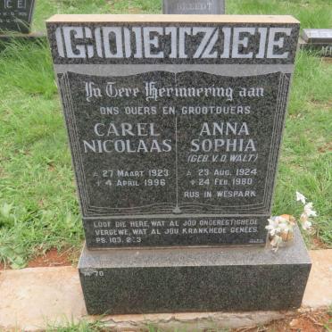 COETZEE Carel Nicolaas 1923-1996 &amp;  Anna Sophia  V.D. WALT 1924-1980