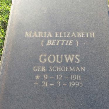 GOUWS Maria Elizabeth nee SCHOEMAN 1911-1995
