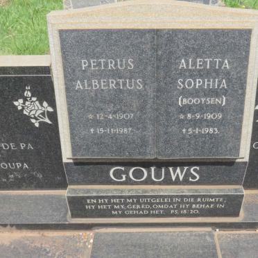 GOUWS Petrus Albertus 1907-1987 &amp; Aletta Sophia BOOYSEN 1909-1983