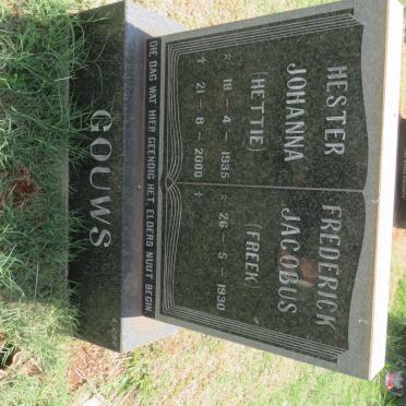 GOUWS Frederick Jacobus 1930- &amp; Hester Johanna 1935-2000