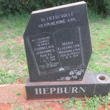 HEPBURN Cornelius Johannes Roets 1929-1994 &amp; Maria Elizabetha Magdalena DU PREEZ 1934-