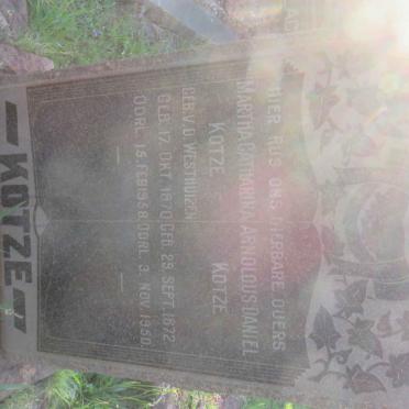 KOTZE Arnoldus Daniel 1872-1950 &amp; Martha Catharina V.D. WESTHUIZEN 1870-1958