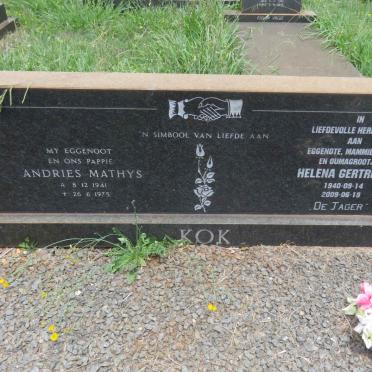 KOK Andries Mathys 1941-1975 &amp; Helena Gertruida DE JAGER 1940-2009