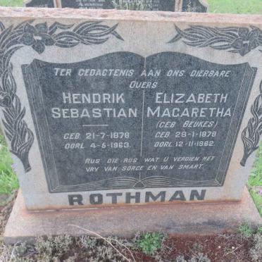 ROTHMAN Hendrik Sebastian 1878-1963 &amp; Elizabeth Magaretha BEUKES 1878-1962