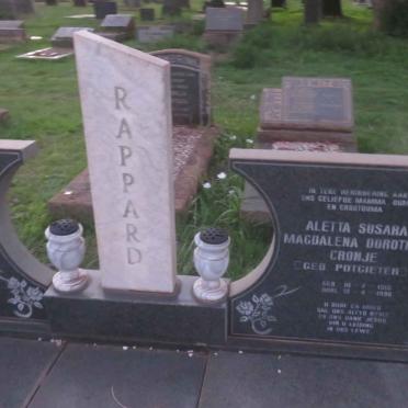 RAPPARD Friedrich Wilhelm 1914-1961 &amp; Aletta Susara Dorothea CRONJE nee POTGIETER 1919-1996