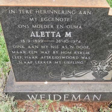 WEIDEMAN Aletta M. 1899-1974
