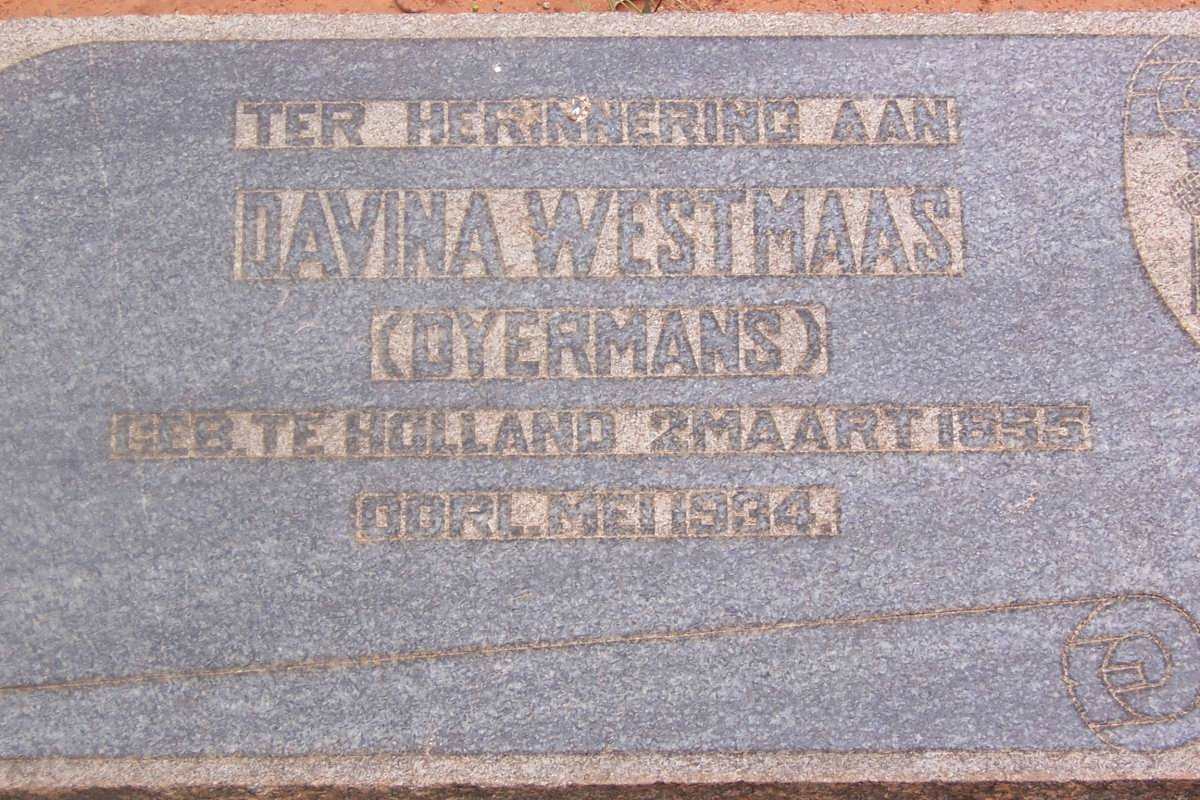 WESTMAAS Davina nee DYERMANS 1855-1934