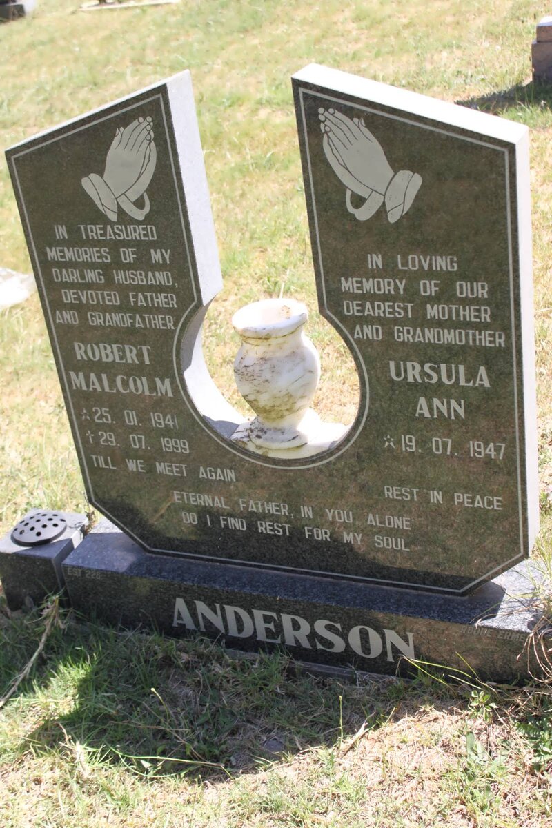 ANDERSON Robert Malcolm 1941-1999 &amp; Ursala Ann 1947-