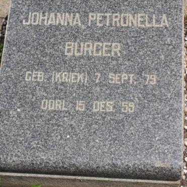 BURGER Johanna Petronella geb KRIEK 1879-1959