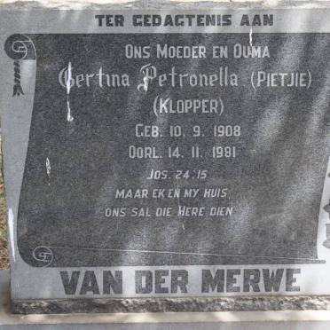 MERWE Gertina Petronella, van der geb KLOPPER 1908-1981