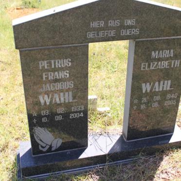 WAHL Petrus Frans Jacobus 1933-2004 &amp; Maria Elizabeth 1940-2005