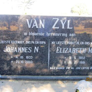 ZYL Johannes N., van 1933-2003 &amp; Elizabeth M. 1932-1981
