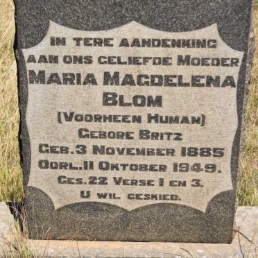 BLOM Maria Magdalena formerly HUMAN nee BRITZ 1885-1949