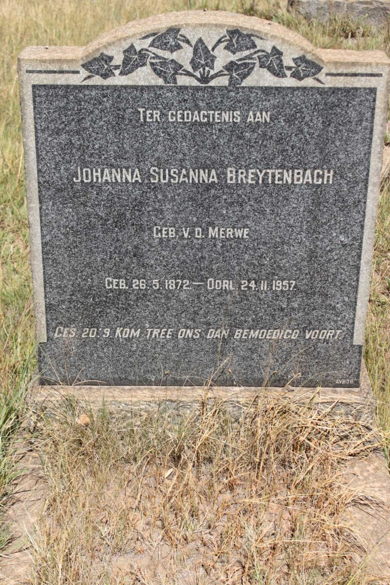BREYTENBACH Johanna Susanna geb V.D.MERWE 1872-1957