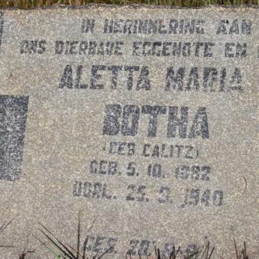 BOTHA Aletta Maria nee CALITZ 1882-1940