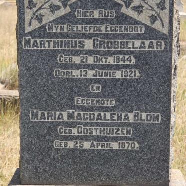 GROBBELAAR Marthinus 1844-1921 &amp; Maria Magdalena Blom nee OOSTHUIZEN 1870-