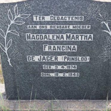 JAGER Magdalena Martha Francina, de nee PRINSLOO 1874-1945